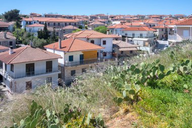 Afytos, Kassandra, Chalkidiki, Orta Makedonya ve Yunanistan 'ın Tarihi Kenti Panorama