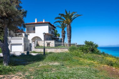 Afytos, Kassandra, Chalkidiki, Orta Makedonya ve Yunanistan 'ın Tarihi Kenti Panorama