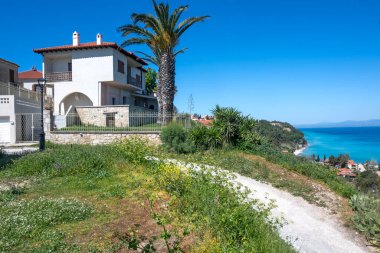 Afytos, Kassandra, Chalkidiki, Orta Makedonya ve Yunanistan 'ın Tarihi Kenti Panorama