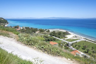 Afytos, Kassandra, Chalkidiki, Orta Makedonya ve Yunanistan 'ın Tarihi Kenti Panorama