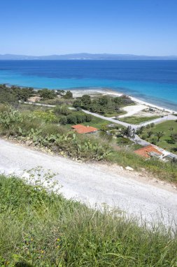 Afytos, Kassandra, Chalkidiki, Orta Makedonya ve Yunanistan 'ın Tarihi Kenti Panorama