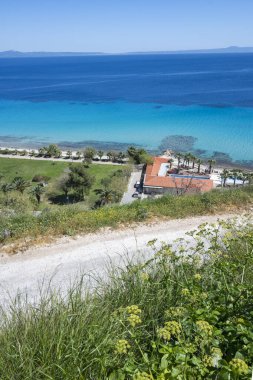 Afytos, Kassandra, Chalkidiki, Orta Makedonya ve Yunanistan 'ın Tarihi Kenti Panorama