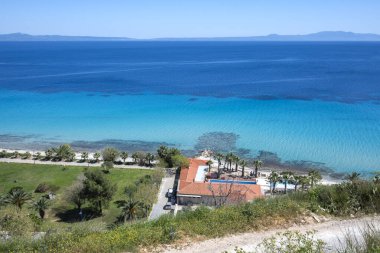 Afytos, Kassandra, Chalkidiki, Orta Makedonya ve Yunanistan 'ın Tarihi Kenti Panorama