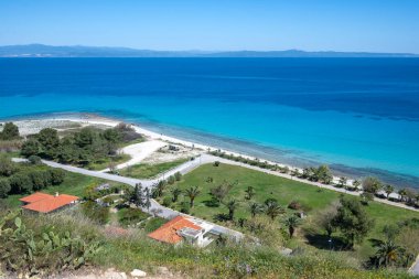 Afytos, Kassandra, Chalkidiki, Orta Makedonya ve Yunanistan 'ın Tarihi Kenti Panorama