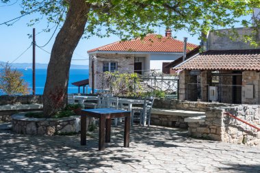 Afytos, Kassandra, Chalkidiki, Orta Makedonya ve Yunanistan 'ın Tarihi Kenti Panorama