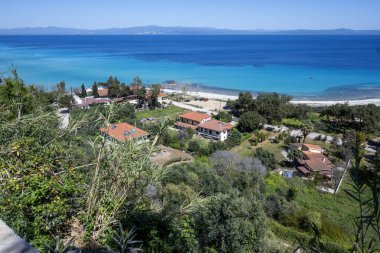 Afytos, Kassandra, Chalkidiki, Orta Makedonya ve Yunanistan 'ın Tarihi Kenti Panorama
