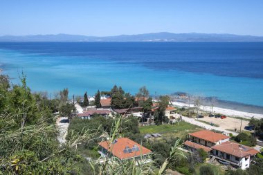 Afytos, Kassandra, Chalkidiki, Orta Makedonya ve Yunanistan 'ın Tarihi Kenti Panorama
