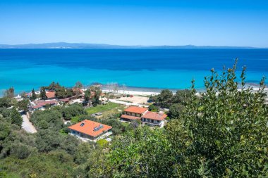 Afytos, Kassandra, Chalkidiki, Orta Makedonya ve Yunanistan 'ın Tarihi Kenti Panorama