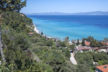 Afytos, Kassandra, Chalkidiki, Orta Makedonya ve Yunanistan 'ın Tarihi Kenti Panorama