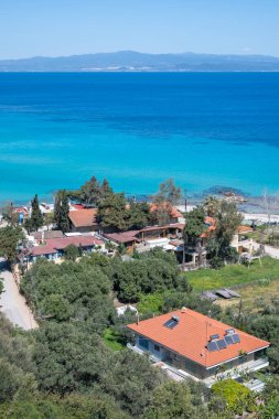 Afytos, Kassandra, Chalkidiki, Orta Makedonya ve Yunanistan 'ın Tarihi Kenti Panorama