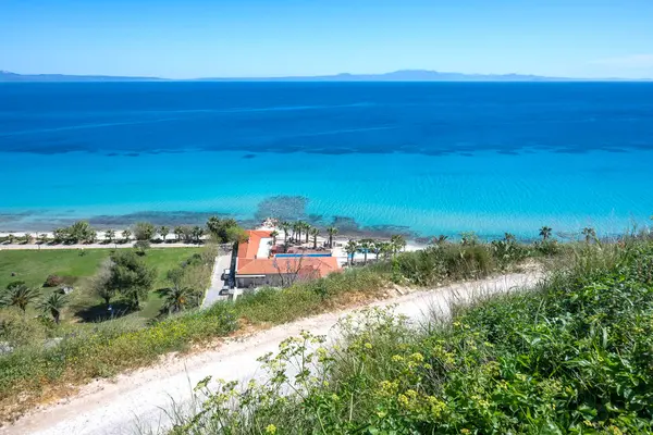 Afytos, Kassandra, Chalkidiki, Orta Makedonya ve Yunanistan 'ın Tarihi Kenti Panorama