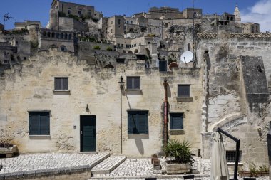 Matera 'nın muhteşem manzarası, Basilicata Bölgesi, İtalya