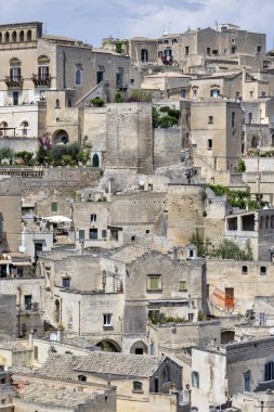 Matera 'nın muhteşem manzarası, Basilicata Bölgesi, İtalya