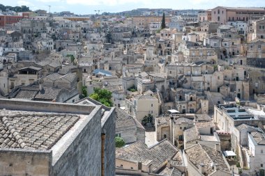 Matera 'nın muhteşem manzarası, Basilicata Bölgesi, İtalya
