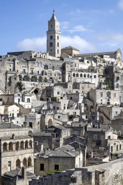 Matera 'nın muhteşem manzarası, Basilicata Bölgesi, İtalya