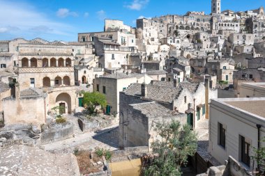Matera 'nın muhteşem manzarası, Basilicata Bölgesi, İtalya