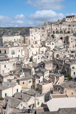 Matera 'nın muhteşem manzarası, Basilicata Bölgesi, İtalya