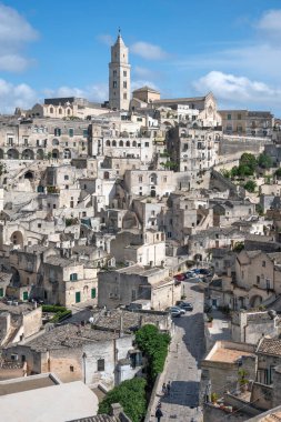 Matera 'nın muhteşem manzarası, Basilicata Bölgesi, İtalya