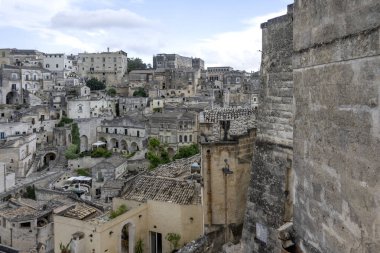 Matera 'nın muhteşem manzarası, Basilicata Bölgesi, İtalya