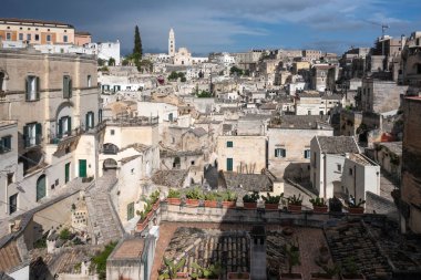 Matera 'nın muhteşem manzarası, Basilicata Bölgesi, İtalya