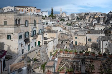 Matera 'nın muhteşem manzarası, Basilicata Bölgesi, İtalya