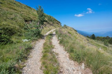 Bulgaristan 'ın Blagoevgrad bölgesinin Kongur tepesi çevresindeki Belasitsa Dağı yaz manzarası