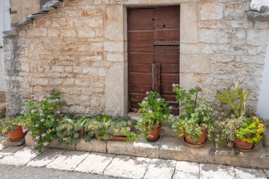 Apulia Bölgesi, İtalya 'nın Alberobello şehrinin muhteşem manzarası.