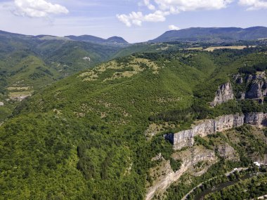 Bulgaristan 'ın Balkan Dağları' ndaki Lakatnik Kayaları yakınlarındaki Iskar Nehri Boğazı 'nın hava manzarası