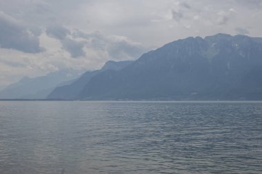 Vevey ve Cenevre Gölü 'nün yaz manzarası, Vaud Kantonu, İsviçre