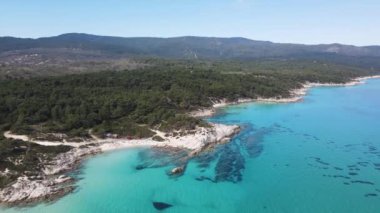 Orange Beach, Chalkidiki, Orta Makedonya ve Yunanistan yakınlarındaki Sithonia kıyı şeridinin inanılmaz manzarası