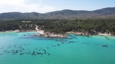 Orange Beach, Chalkidiki, Orta Makedonya ve Yunanistan yakınlarındaki Sithonia kıyı şeridinin inanılmaz manzarası