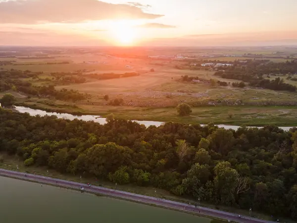 stock image Aerial sunset view of Rowing Venue in city of Plovdiv, Bulgaria