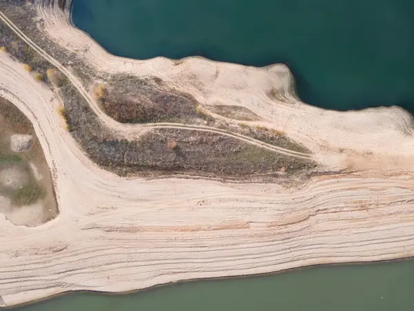 stock image Aerial view of Pyasachnik (Sandstone) Reservoir, Sredna Gora Mountain, Plovdiv Region, Bulgaria