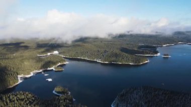 Aerial winter view of Shiroka polyana (Wide meadow) Reservoir, Pazardzhik Region, Bulgaria