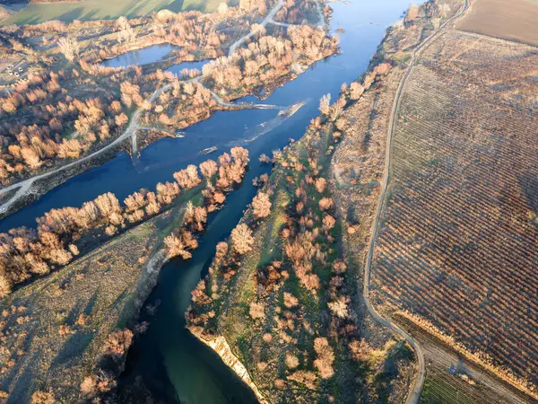 stock image Aerial sunset view of Maritsa River passing near the city of Plovdiv, Bulgaria