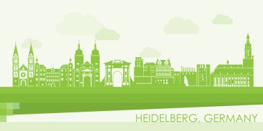 Almanya 'nın Heidelberg kentinin Yeşil Skyline panoraması - vektör illüstrasyonu