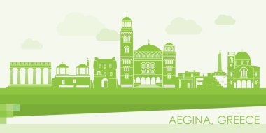 Yunanistan 'ın Aegina Adası' nın Yeşil Skyline manzarası - vektör illüstrasyonu