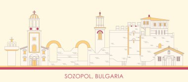 Bulgaristan 'ın Sozopol kentinin Skyline çizgi filmi - vektör illüstrasyonu