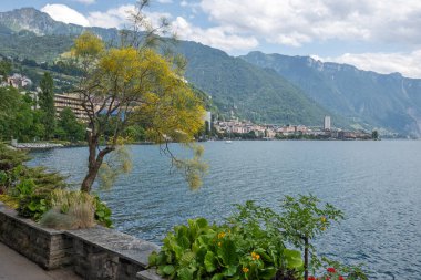 MONTREUX, SWITZERLAND - JUNE 19, 2023: Summer Panorama of town of Montreux, Canton of Vaud, Switzerland clipart