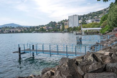 MONTREUX, SWITZERLAND - JUNE 19, 2023: Summer Panorama of town of Montreux, Canton of Vaud, Switzerland clipart