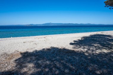 Lagoon Sahili yakınlarındaki Kassandra kıyı şeridi, Chalkidiki, Orta Makedonya, Yunanistan