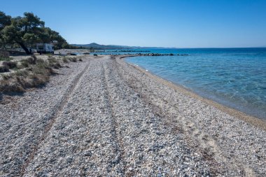 Lagoon Sahili yakınlarındaki Kassandra kıyı şeridi, Chalkidiki, Orta Makedonya, Yunanistan