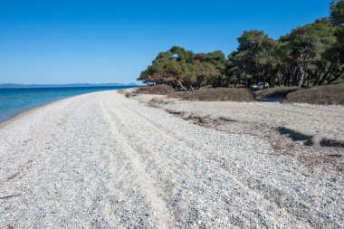 Lagoon Sahili yakınlarındaki Kassandra kıyı şeridi, Chalkidiki, Orta Makedonya, Yunanistan