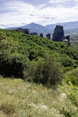 Meteora Manastırları, Teselya, Yunanistan 'ın Bahar Panoramik Manastırı