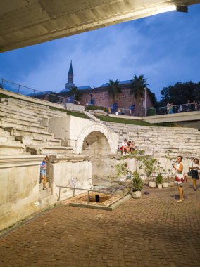 PLOVDIV, BULGARIA - 6 Eylül 2026: Bulgaristan 'ın Plovdiv kentinin İnanılmaz Gece Panoraması