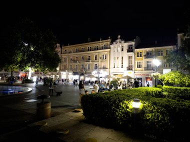 PLOVDIV, BULGARIA - 6 Eylül 2026: Bulgaristan 'ın Plovdiv kentinin İnanılmaz Gece Panoraması