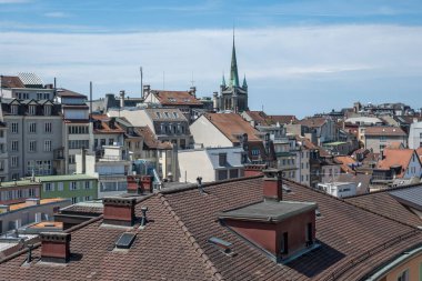 Eski şehir Lozan 'ın Panoraması, Vaud Kantonu, İsviçre