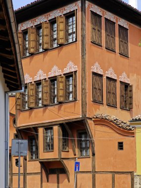 Typical street and houses at The old town of city of Plovdiv, Bulgaria