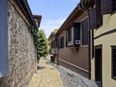 Typical street and houses at The old town of city of Plovdiv, Bulgaria