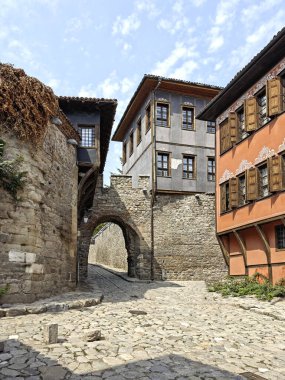 Typical street and houses at The old town of city of Plovdiv, Bulgaria